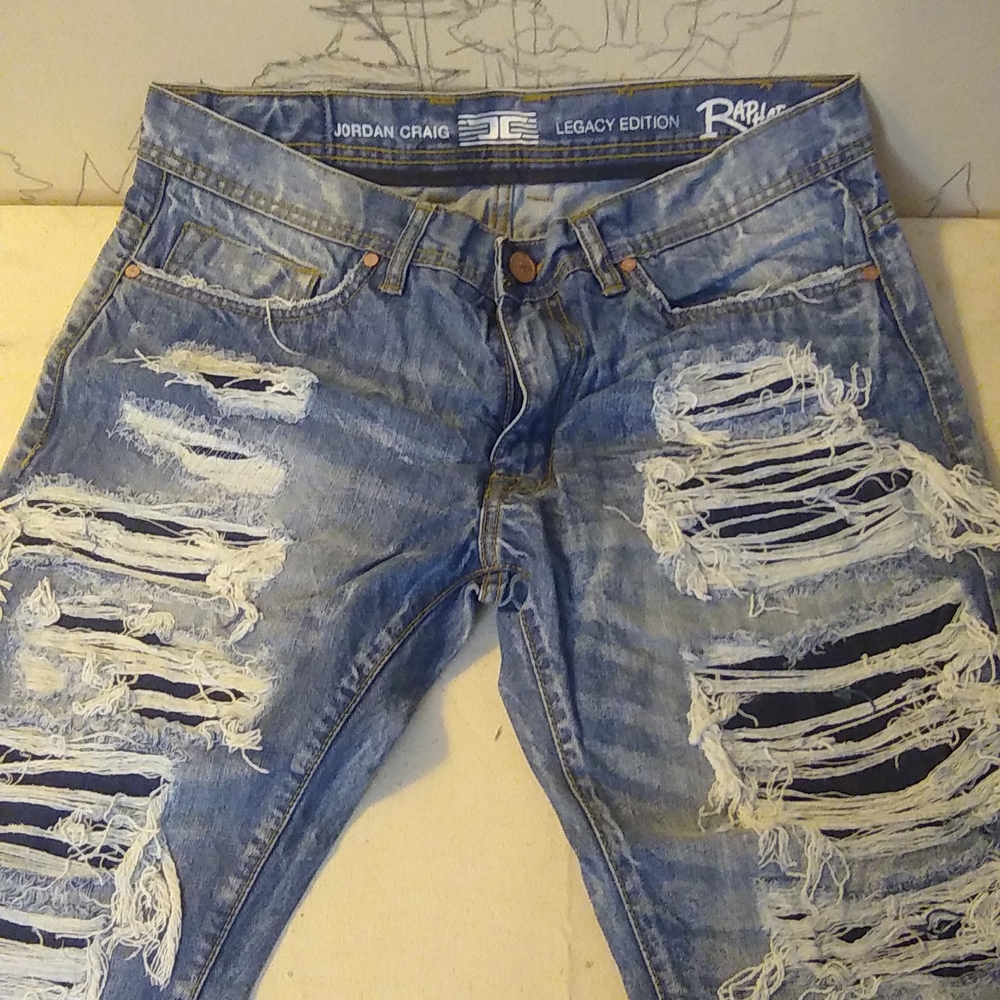 Jordan Craig Legacy Edition "Raphael" Distressed Designer Jeans - Men's 34x30